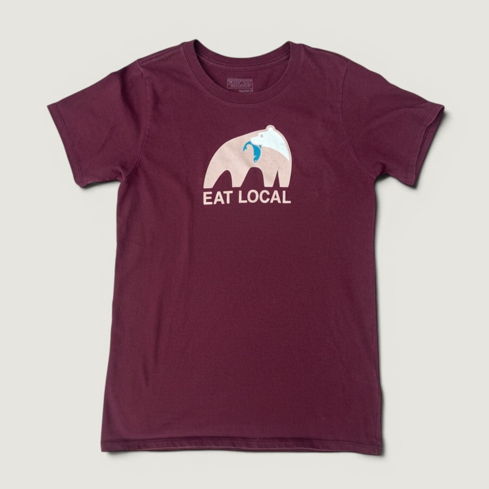 Patagonia Eat Local T-Shirt Women S Maroon Good Graphic Regular Fit STY39071